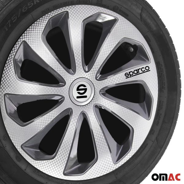 Sicilia Hub Caps Wheel Cover 16  Silver Carbon & Grey Full Set 4 pcs. For Sale - Image 5
