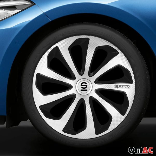 Sicilia Hub Caps Wheel Cover 14  Silver Carbon & Black Full Set 4 pcs. Fashion - Image 2