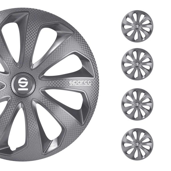 Sicilia Hub Caps Wheel Cover 15  Grey Carbon Full Set 4 pcs. Online Hot Sale