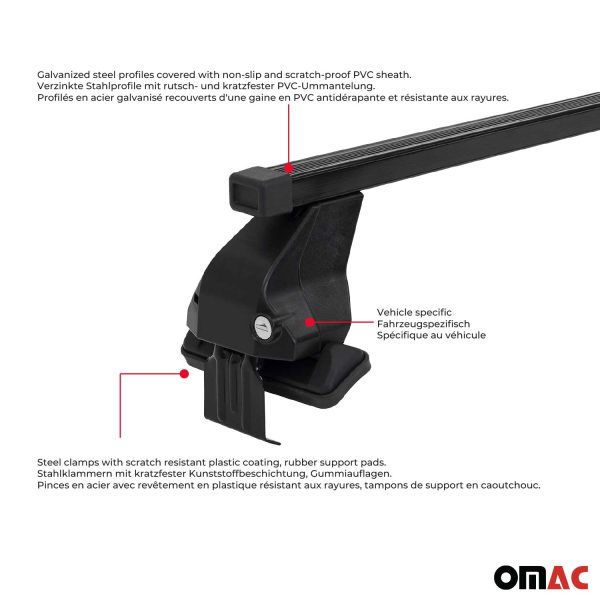 2016-2021 Honda Civic Roof Rack Cross Bars Black Hot on Sale - Image 4