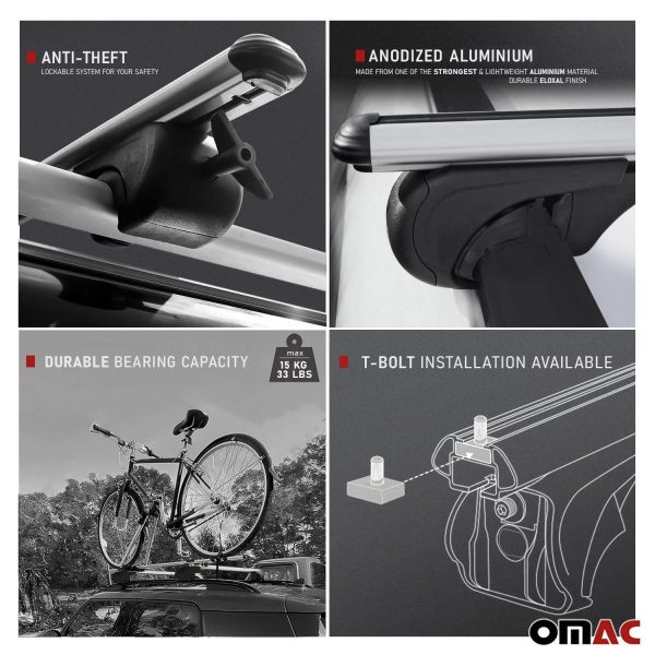 2007-2013 BMW X5 E70 Bike Rack Carrier Roof Racks Set Alu Silver 3Pcs Fashion - Image 3